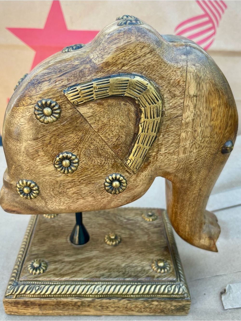 Pier 1 Natural Wood and Brass Accent Elephant Figurine